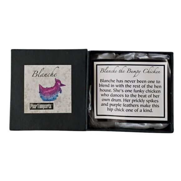 Pier 1 Blown Glass Blanche the Bumpy Chicken Blue Purple Sparkle Decor Figurine - Picture 3 of 9